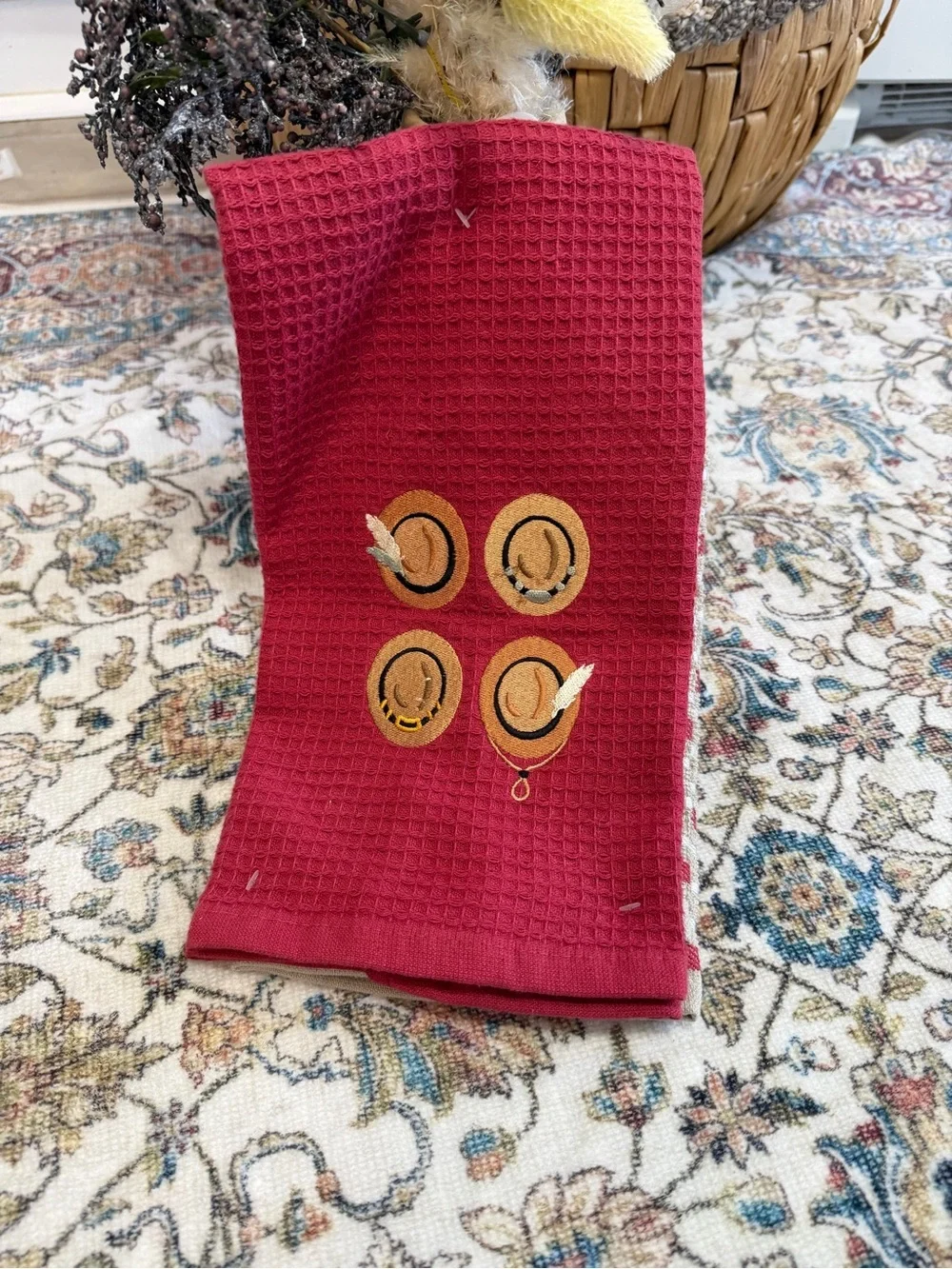 New Western Kitchen Towel Set-One Embroidered Cowboy Hat & One Stripe Towel